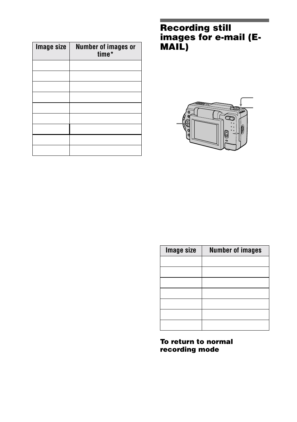 Recording still images for e-mail (e- mail), Recording still images for e-mail, E-mail) | Sony DSC-S30 User Manual | Page 38 / 68