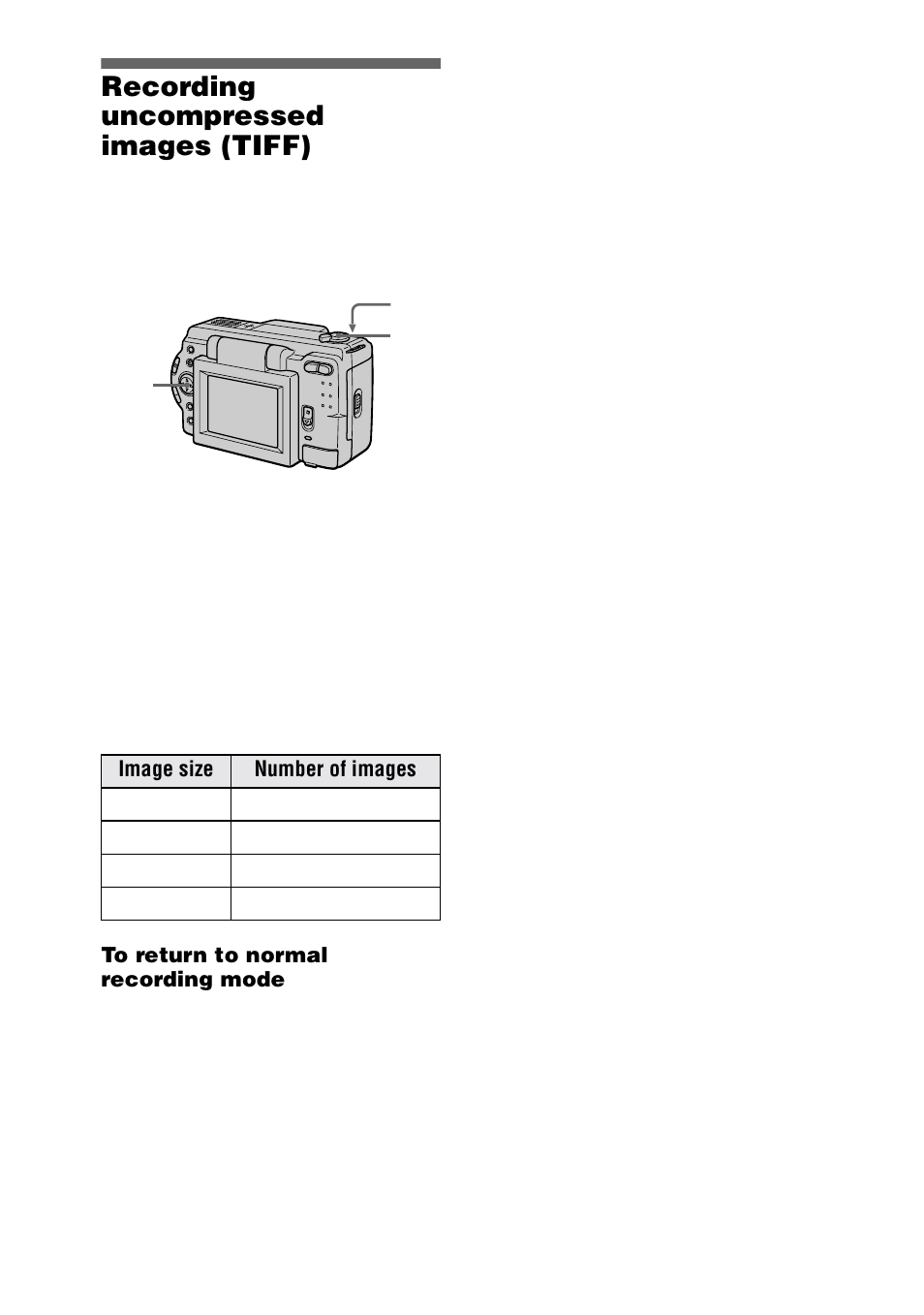 Recording uncompressed images (tiff), Recording uncompressed images, Tiff) | 40 recording uncompressed images (tiff) | Sony DSC-S30 User Manual | Page 40 / 68