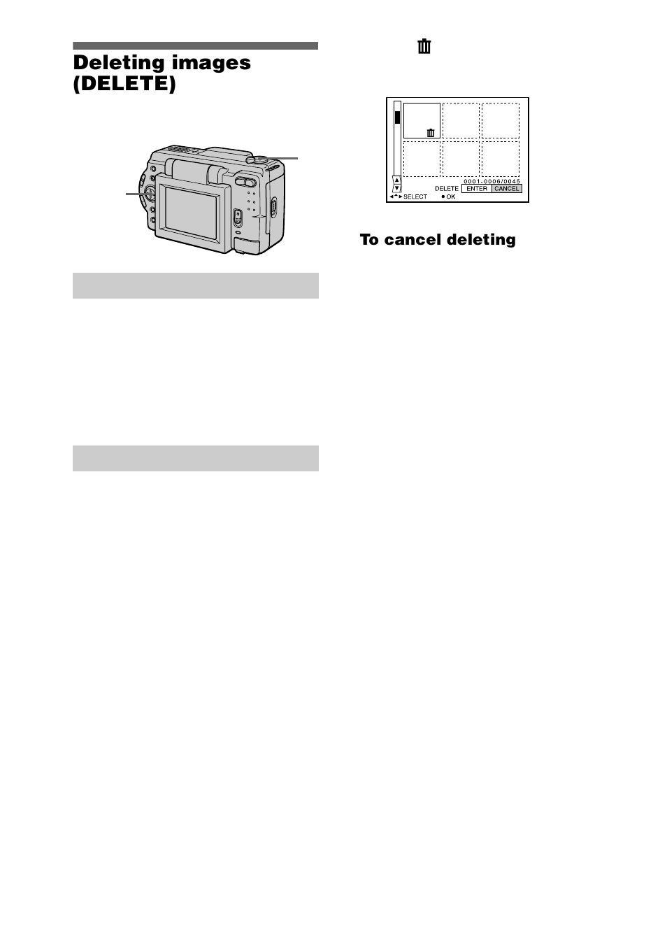Deleting images (delete), In single mode, In index mode | 50 deleting images (delete) | Sony DSC-S30 User Manual | Page 50 / 68