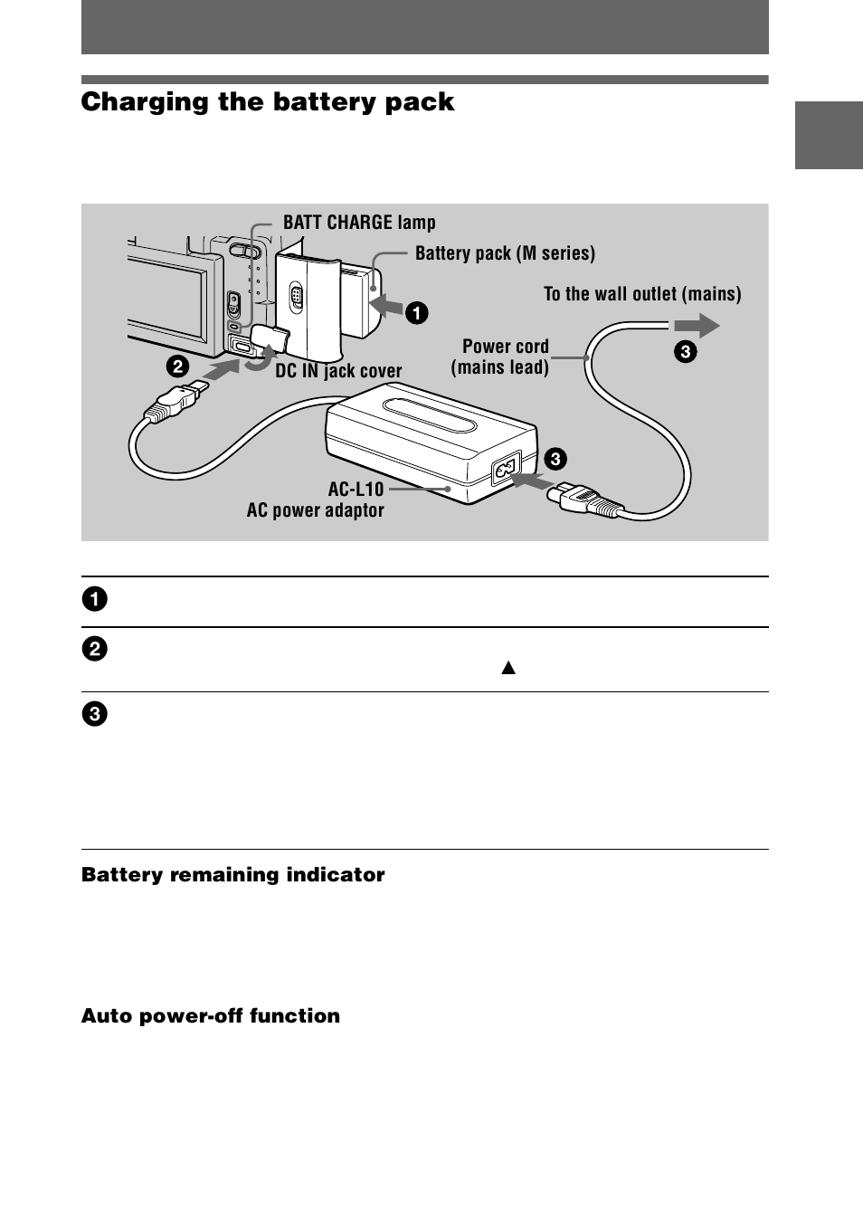 Charging the battery pack, K (9), 9charging the battery pack | Sony DSC-S30 User Manual | Page 9 / 68