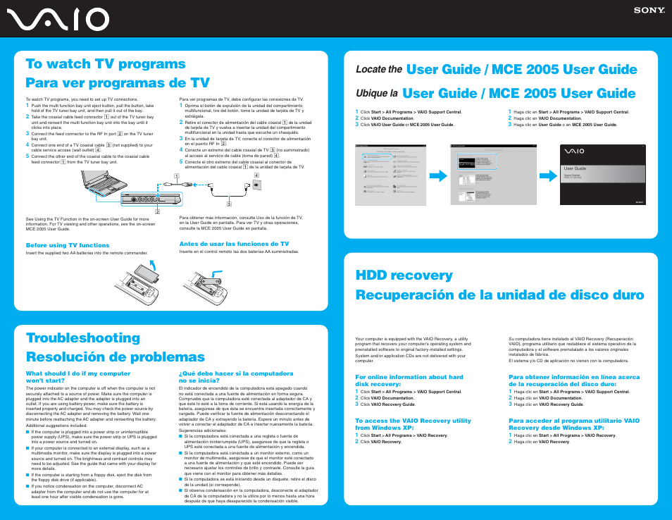 User guide / mce 2005 user guide, Locate the, Ubique la | Sony VGN-AX570G User Manual | Page 2 / 2
