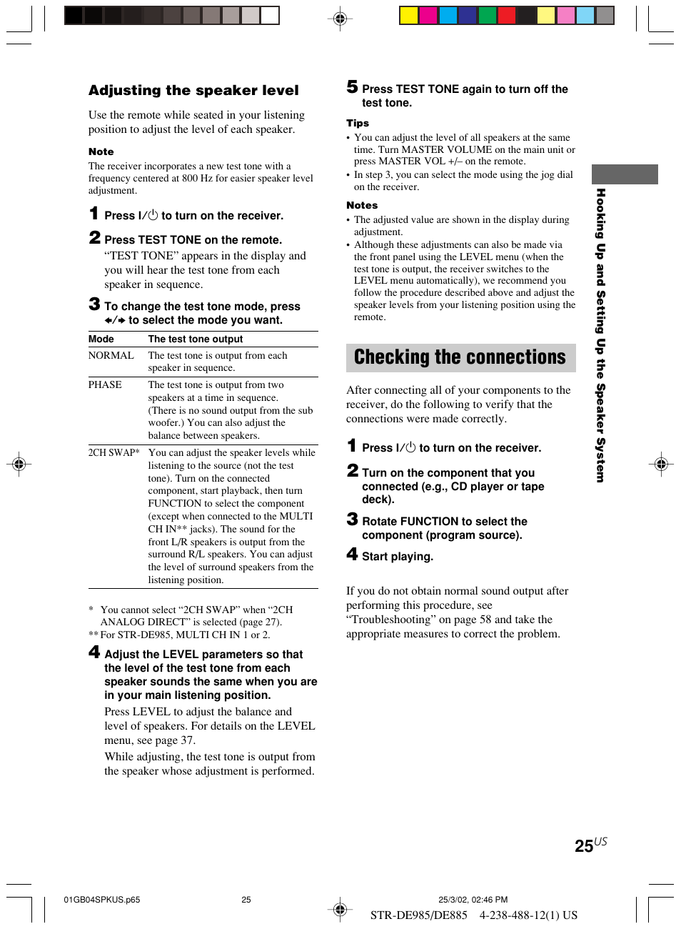 Checking the connections | Sony STR-DE985 User Manual | Page 25 / 71