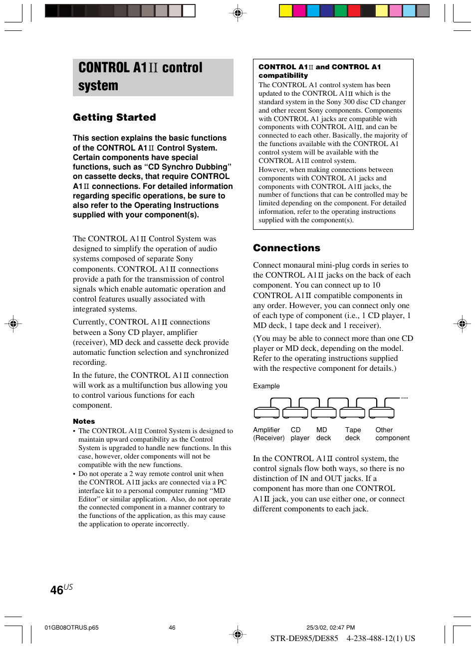 Control a1 control system, Getting started, Connections | Sony STR-DE985 User Manual | Page 46 / 71