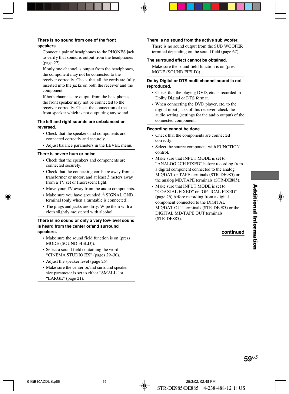 Sony STR-DE985 User Manual | Page 59 / 71