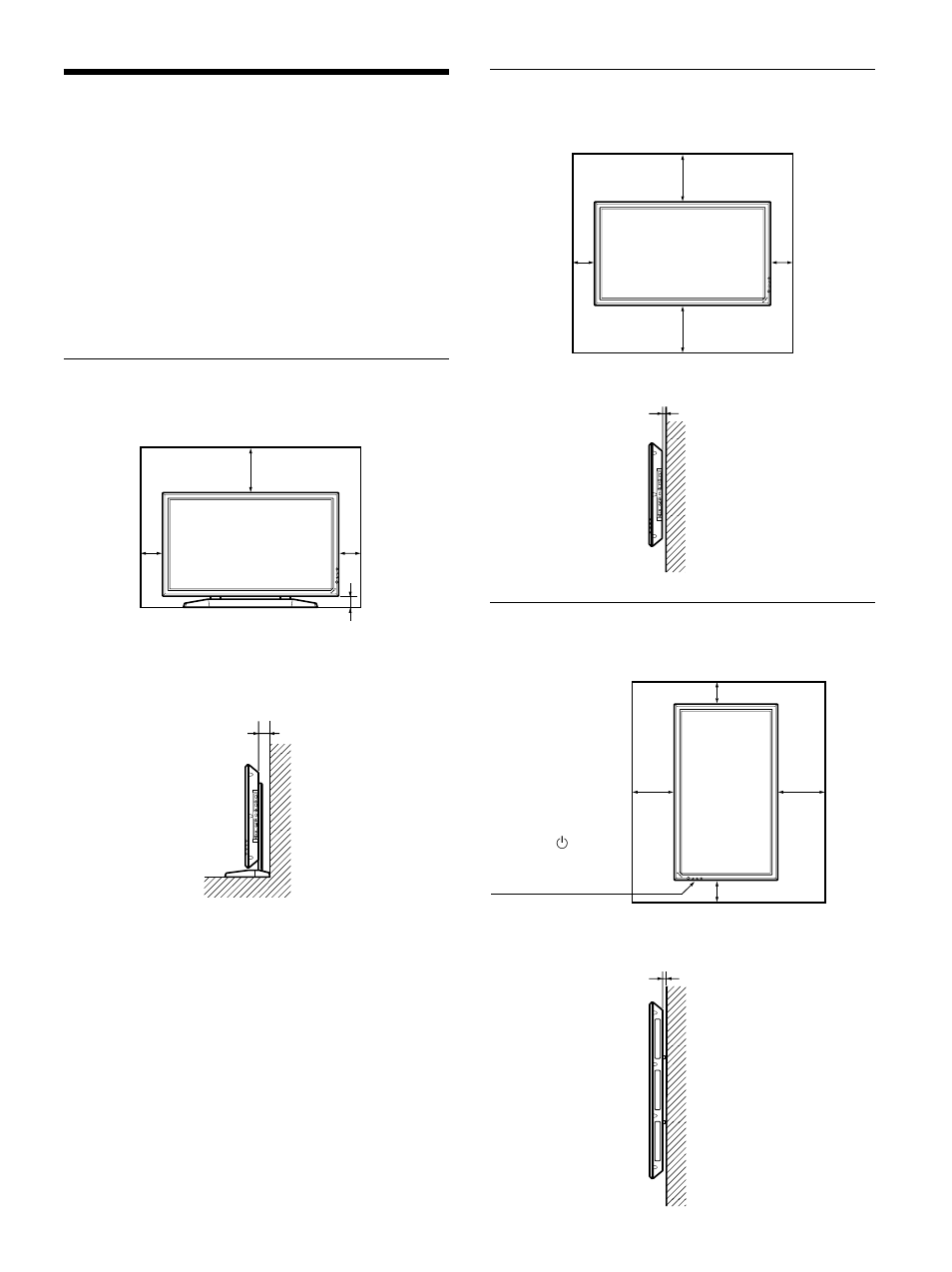 Precaución, Al utilizar el soporte (no suministrado), Al montar la pantalla en horizontal | Al montar la pantalla en vertical, Frontal, Lateral | Sony PFM-42B2H User Manual | Page 209 / 294