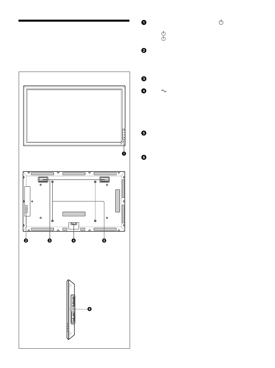 Posizione e funzione dei comandi e delle parti, Parte anteriore / parte posteriore / lato destro | Sony PFM-42B2H User Manual | Page 251 / 294