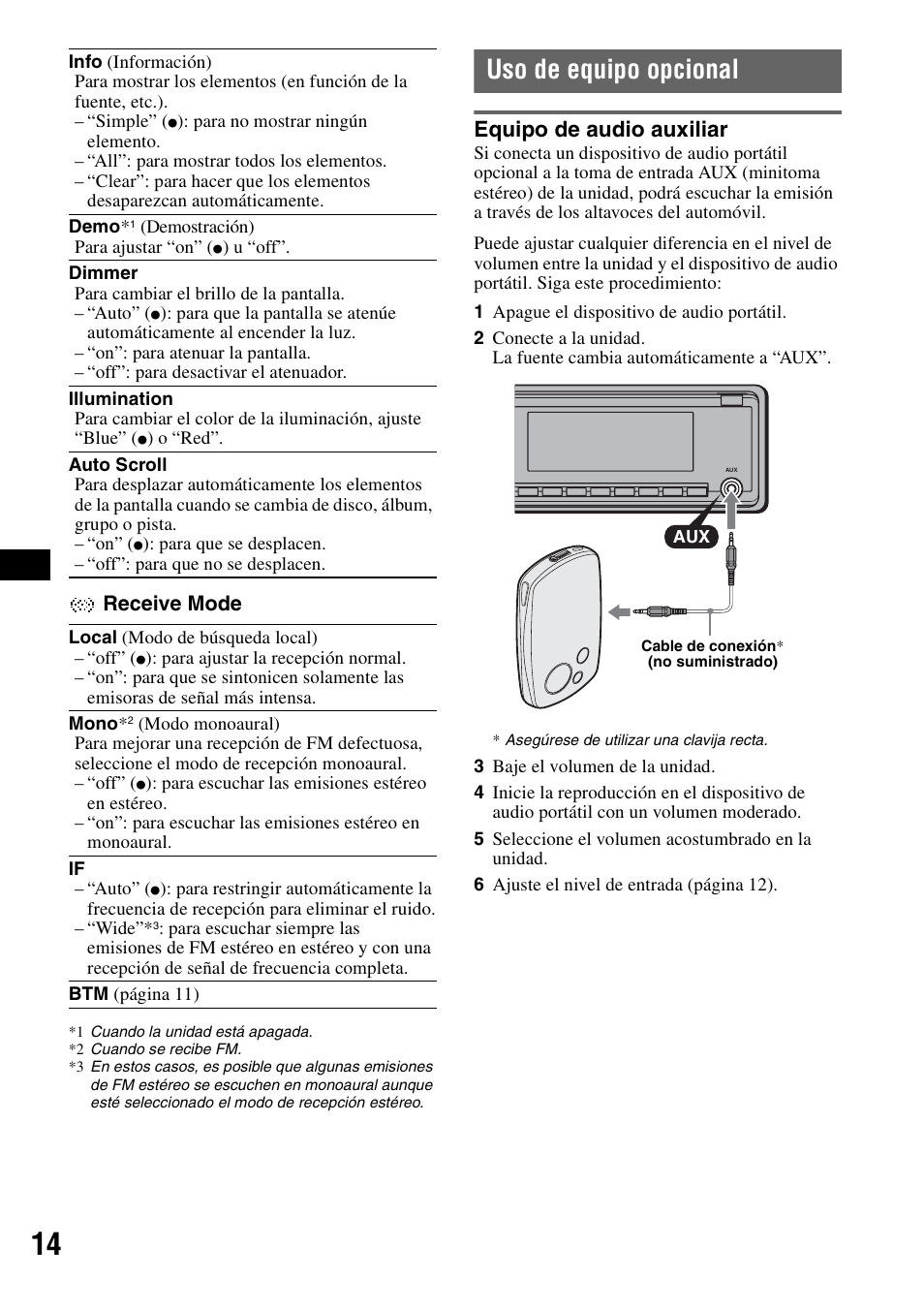 Uso de equipo opcional, Equipo de audio auxiliar | Sony CDX-GT71W User Manual | Page 34 / 44