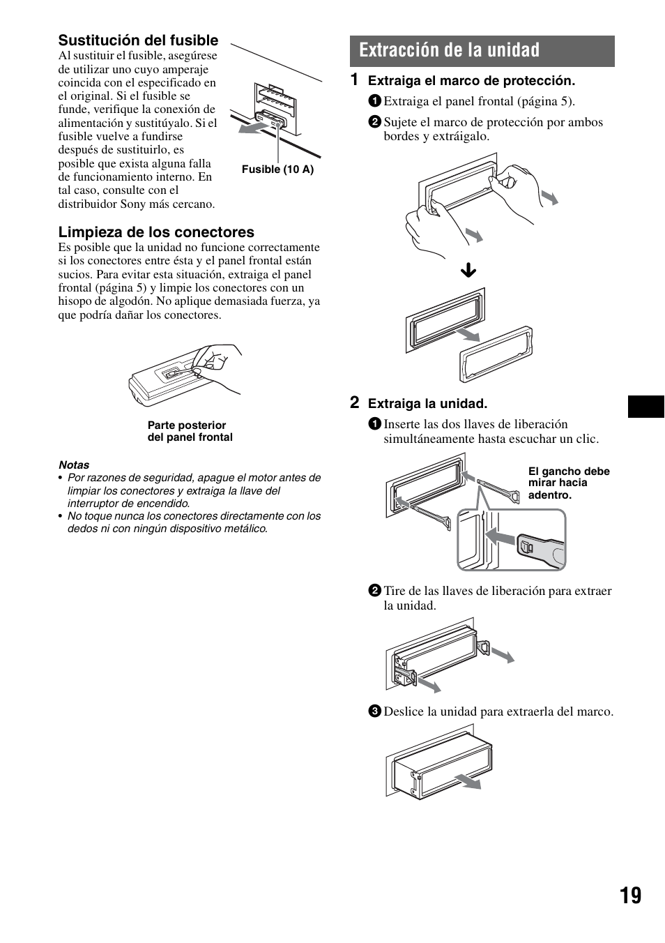 Extracción de la unidad | Sony CDX-GT71W User Manual | Page 39 / 44