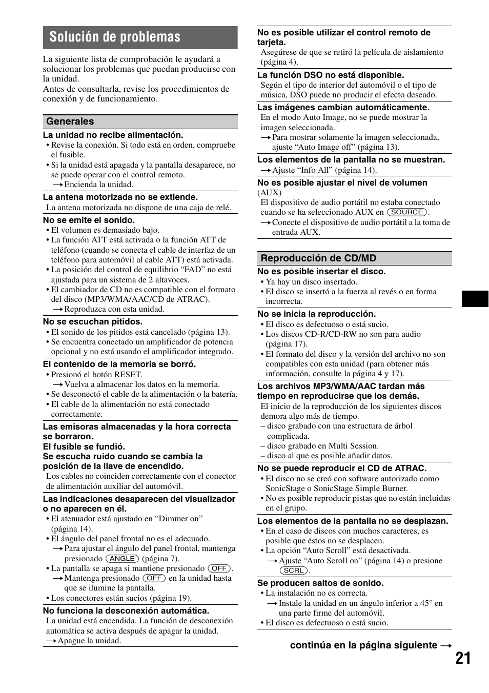 Solución de problemas | Sony CDX-GT71W User Manual | Page 41 / 44