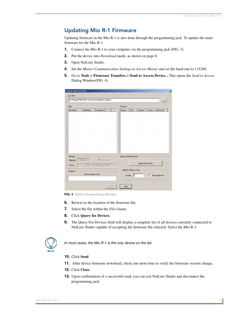 Updating mio r-1 firmware | AMX Mio Modero R-1 User Manual | Page 15 / 22