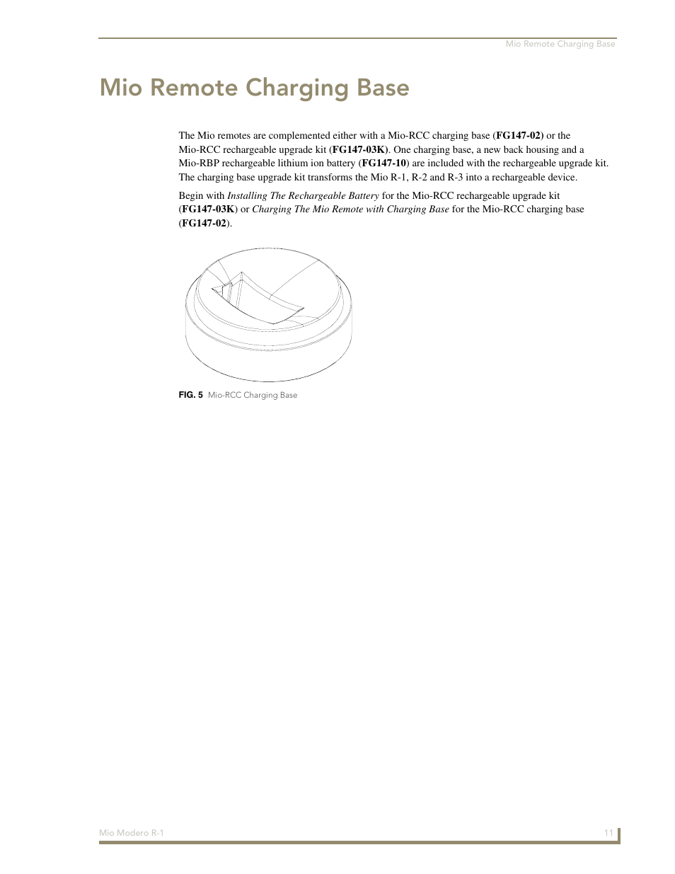 Mio remote charging base | AMX Mio Modero R-1 User Manual | Page 17 / 22
