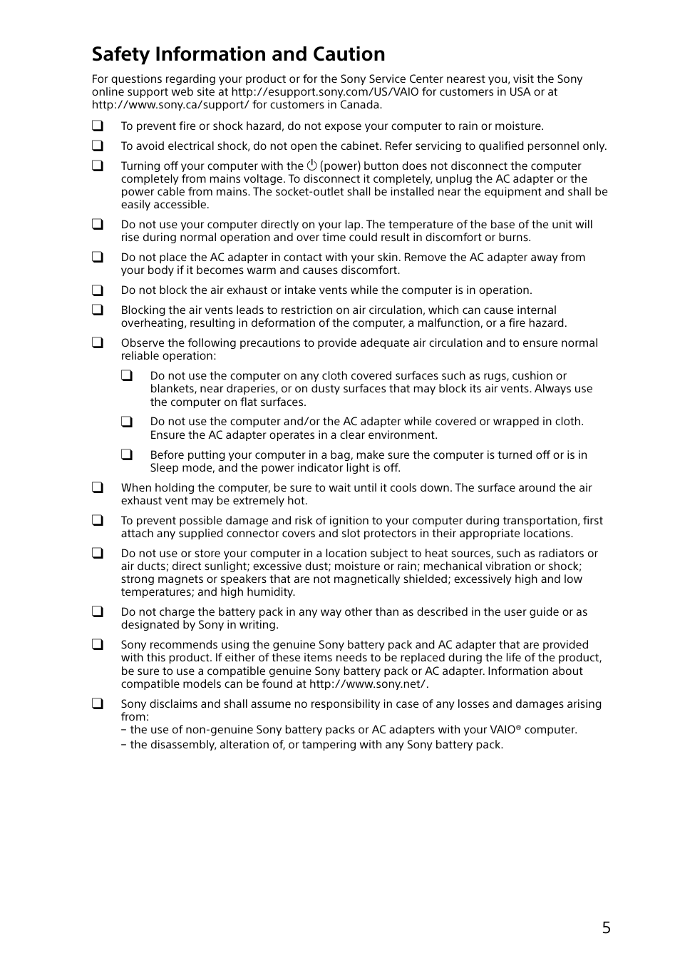 Safety information and caution | Sony SVD11215CYB User Manual | Page 5 / 32