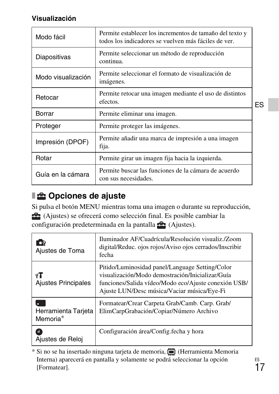 Xopciones de ajuste | Sony DSC-W690 User Manual | Page 41 / 48