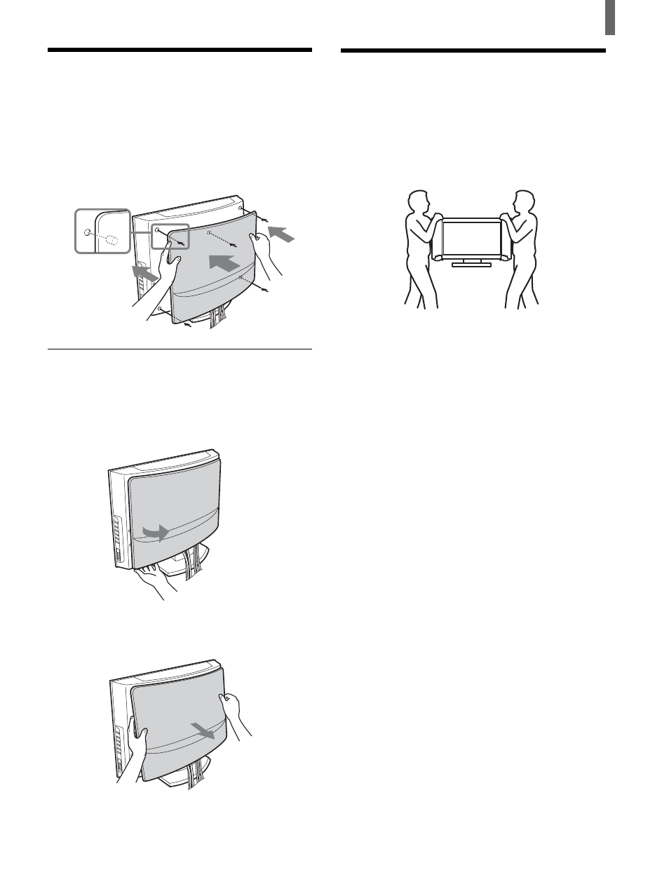 Attaching the rear cover, Carrying the tv | Sony KLV-26HG2 User Manual | Page 11 / 84