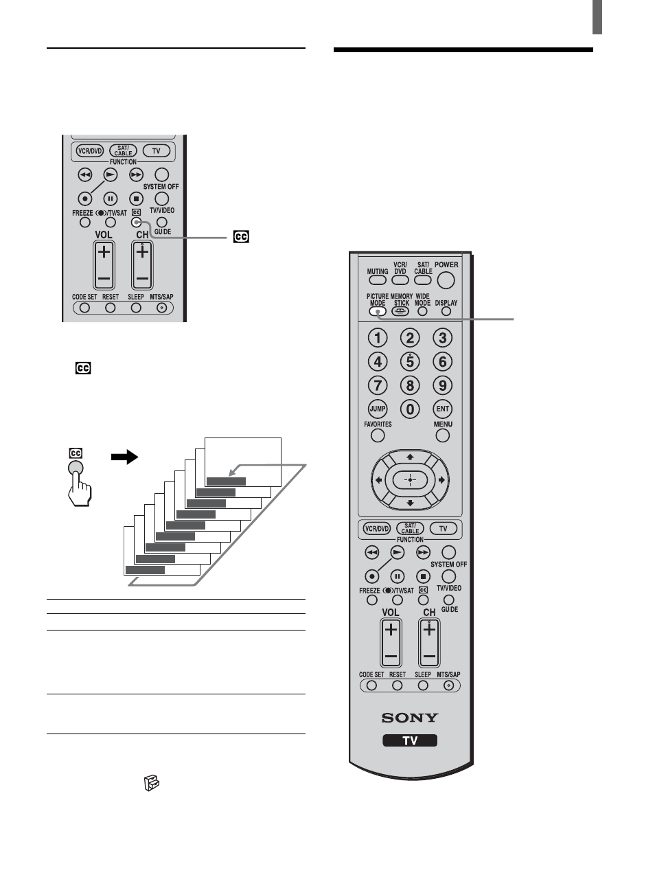 Selecting the picture mode, Watching with closed caption | Sony KLV-26HG2 User Manual | Page 25 / 84