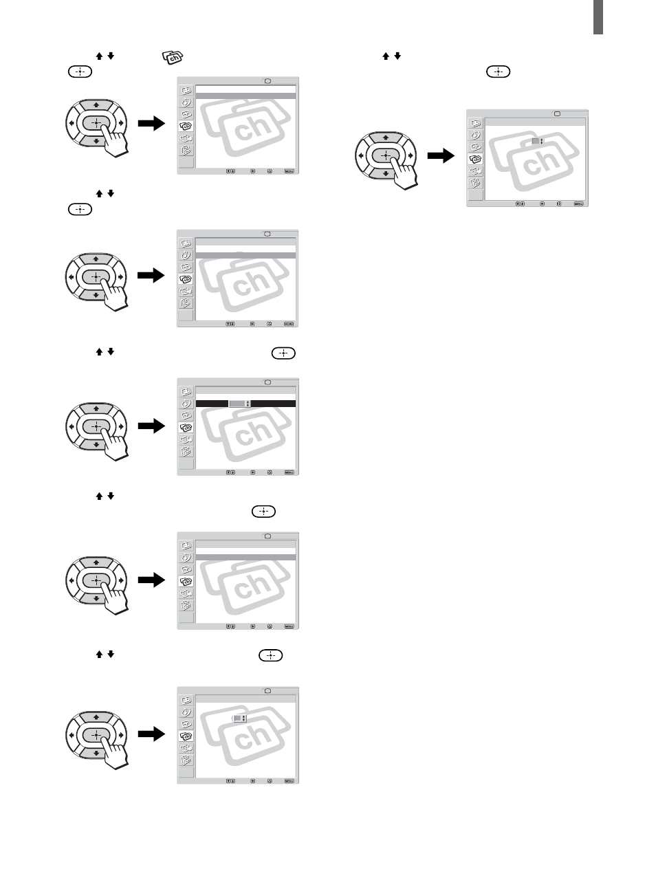 Press v/v to select (channel), then press, Press v/v to select “channel label,” then press, Press v/v to select “channel,” then press | Press v/v to select “label,” then press, Press menu to exit the menu screen | Sony KLV-26HG2 User Manual | Page 39 / 84