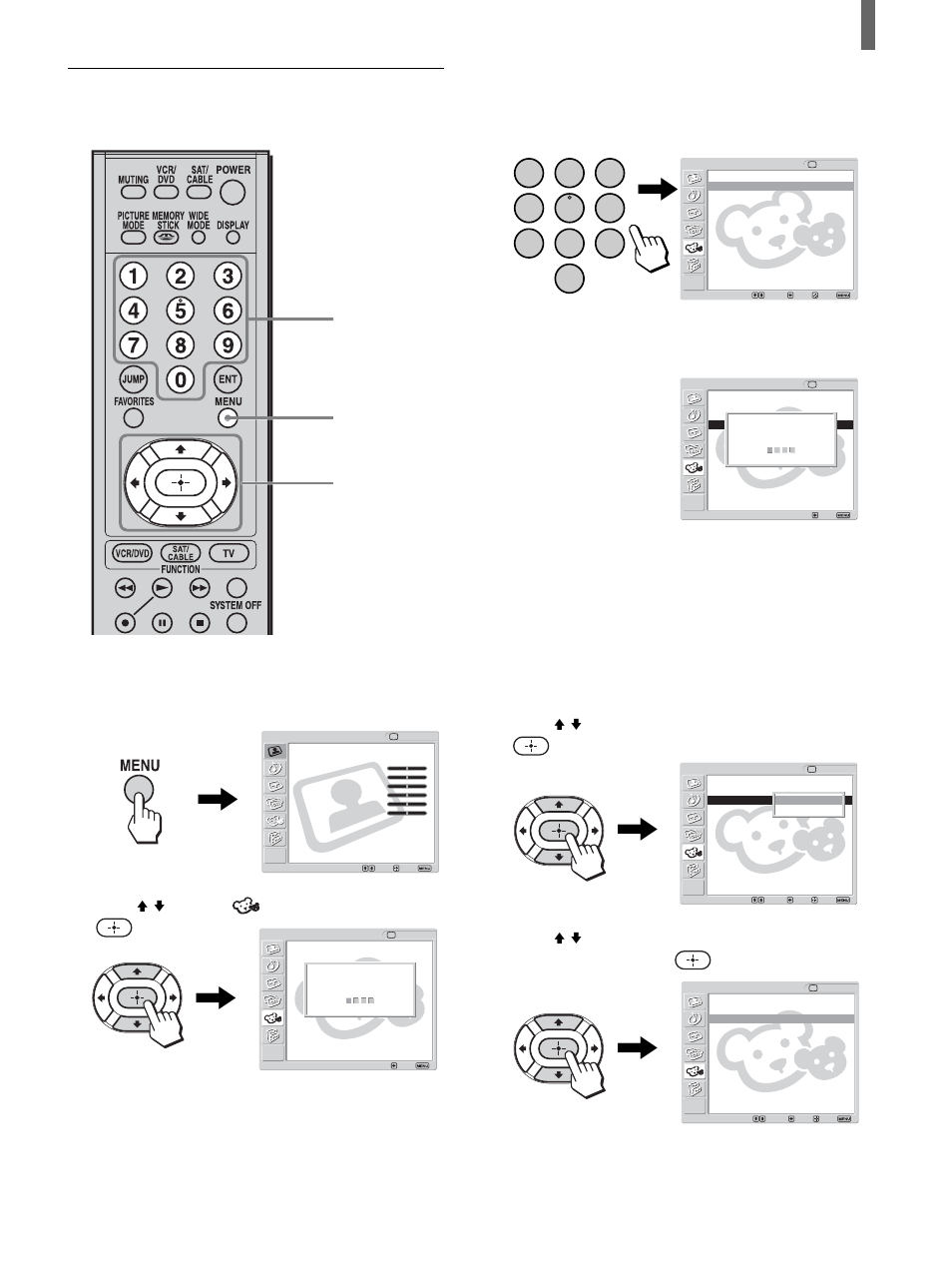 Activating the parental control feature, Press menu, Press v/v to select (parent), then press | Press v/v to select “select country,” then press | Sony KLV-26HG2 User Manual | Page 47 / 84