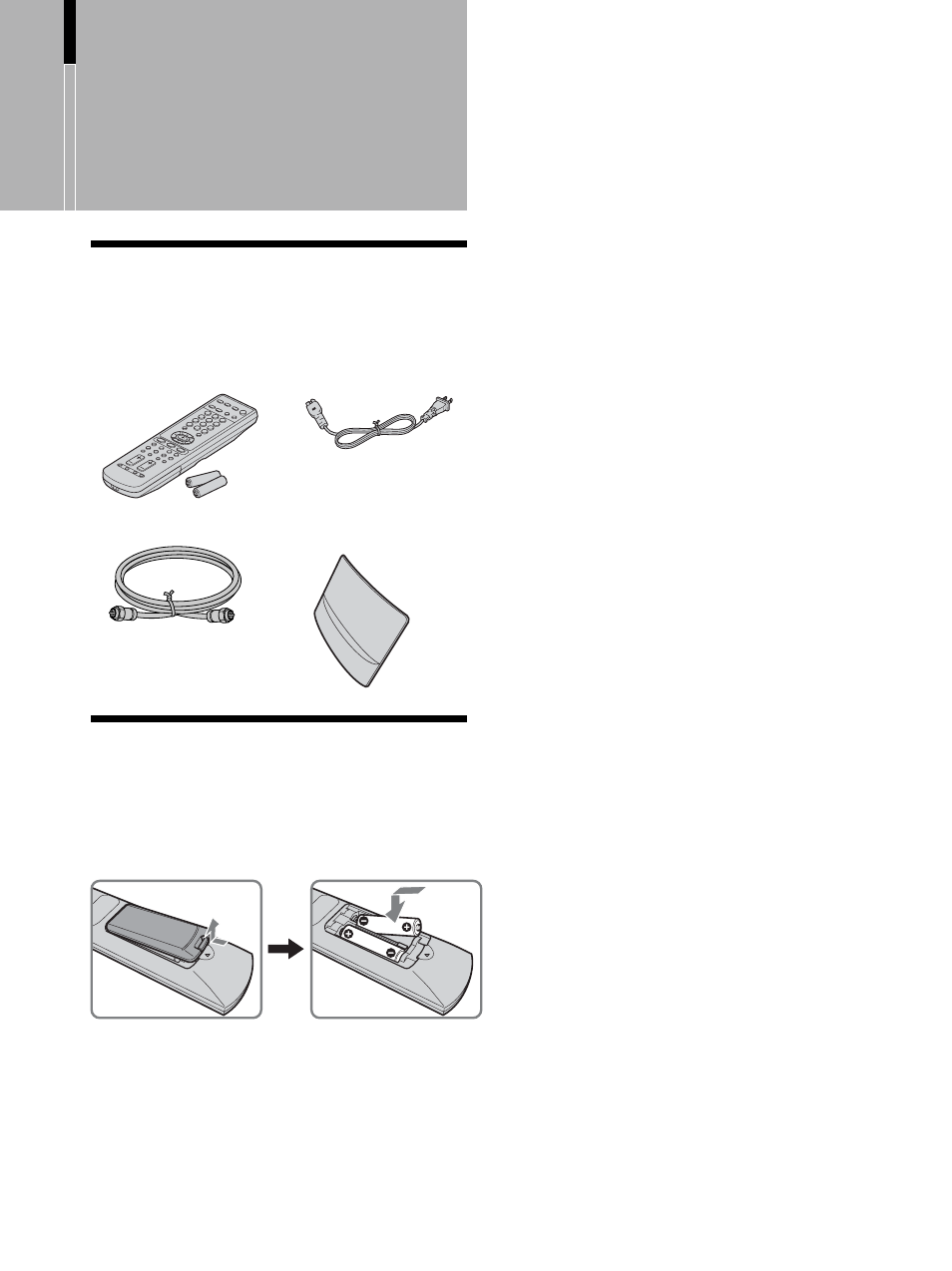 Installing and connecting the tv, Unpacking, Inserting batteries into the remote control | Sony KLV-26HG2 User Manual | Page 6 / 84