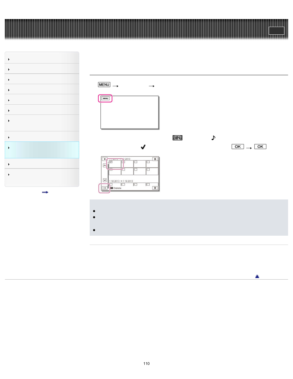 Delete, User guide | Sony HDR-MV1 User Manual | Page 110 / 171