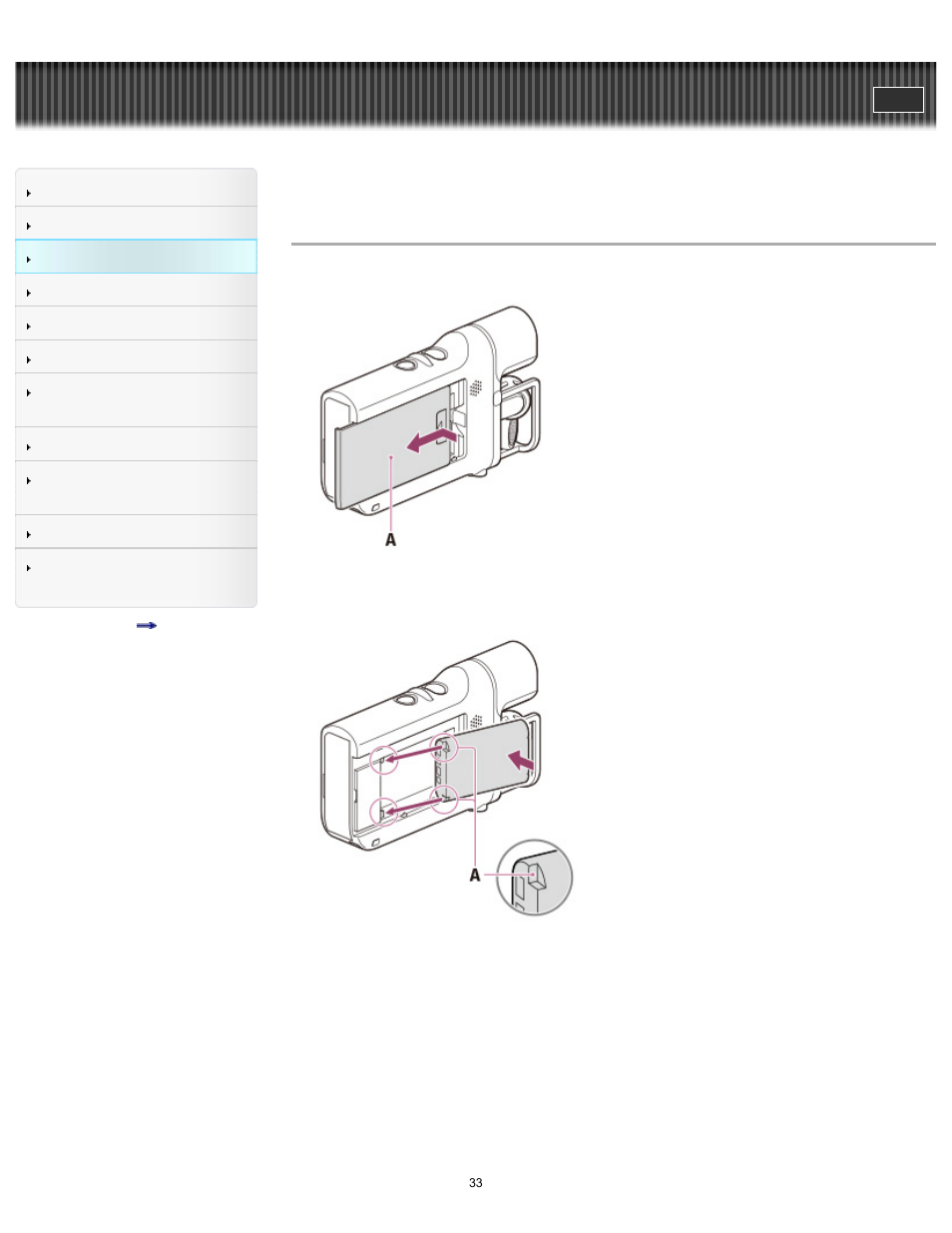 Attaching the battery pack, User guide | Sony HDR-MV1 User Manual | Page 33 / 171