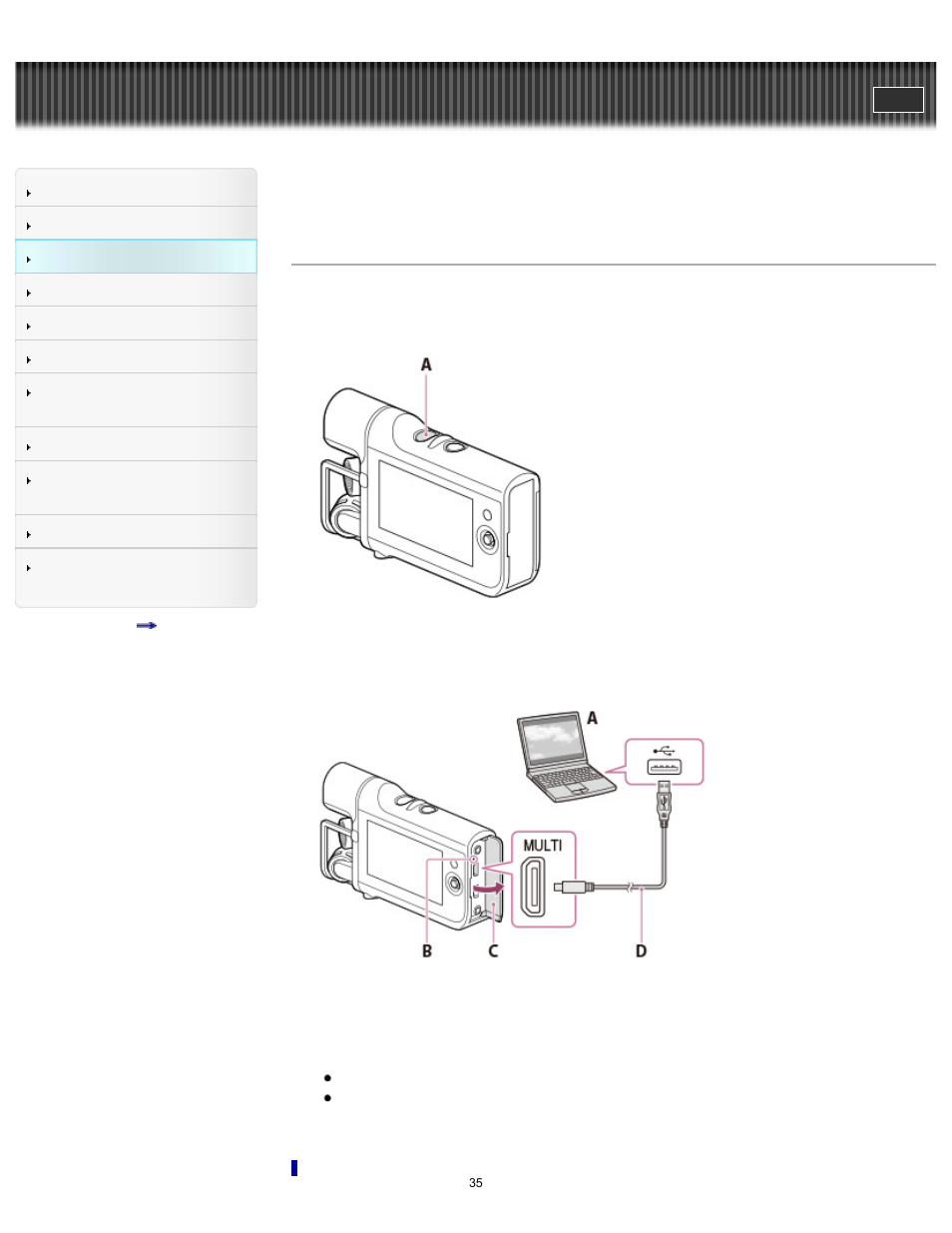 Charging the battery using your computer, User guide | Sony HDR-MV1 User Manual | Page 35 / 171