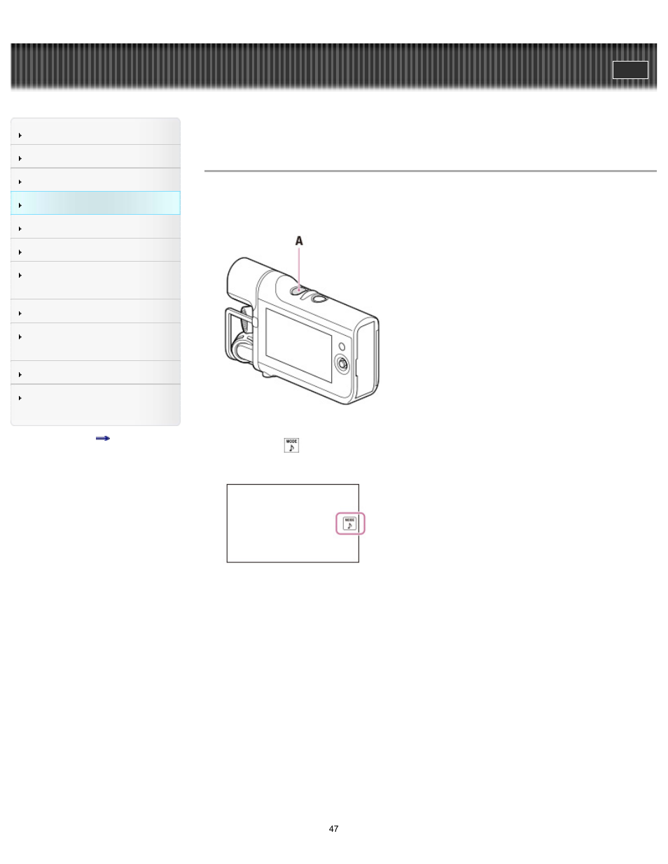 Recording sound, User guide | Sony HDR-MV1 User Manual | Page 47 / 171