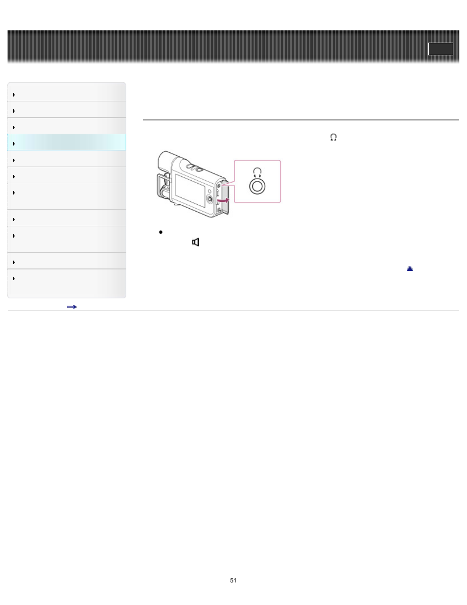 Audio monitoring, User guide | Sony HDR-MV1 User Manual | Page 51 / 171