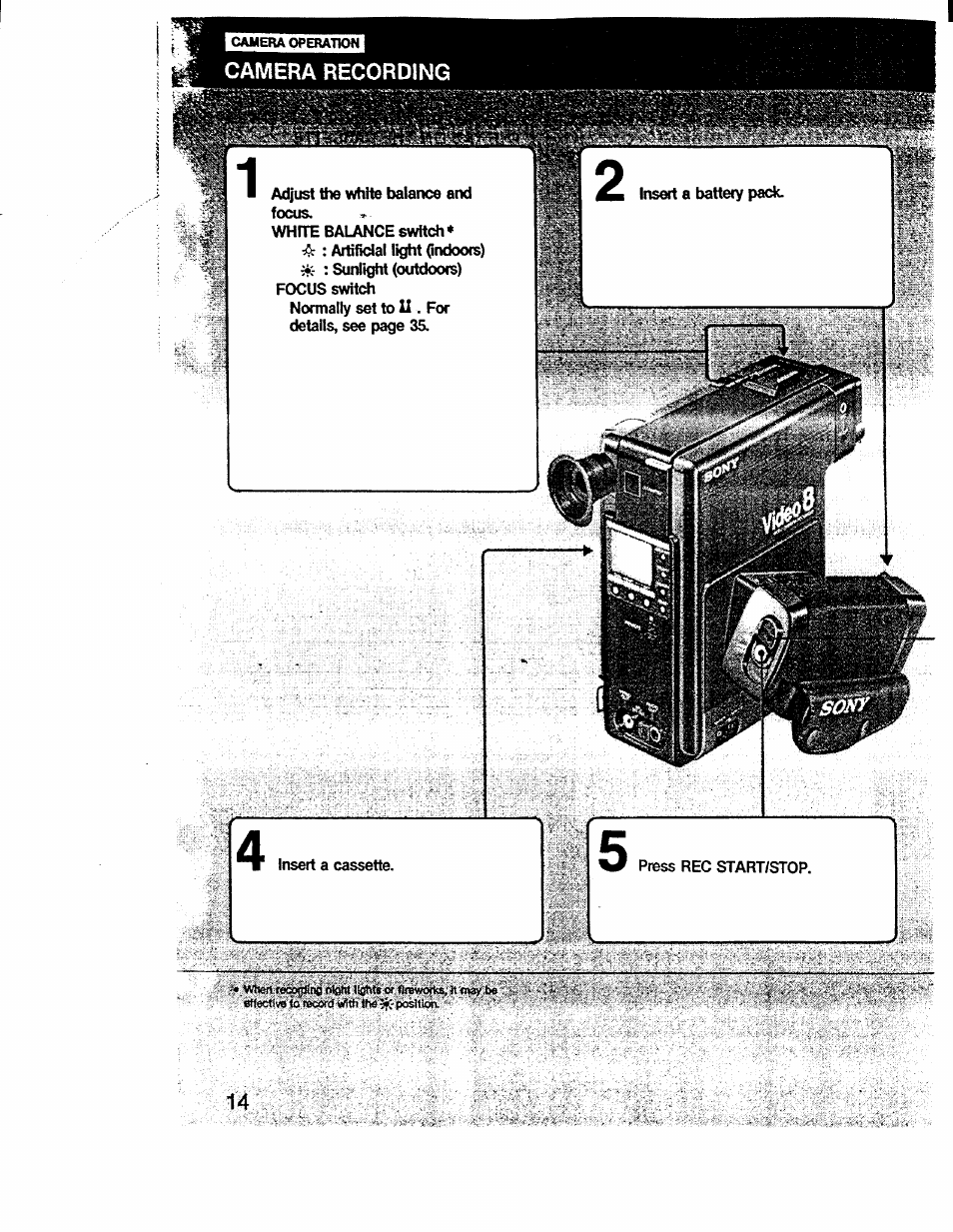 Camera recording, Icamera recording | Sony CCD-V1 User Manual | Page 14 / 40