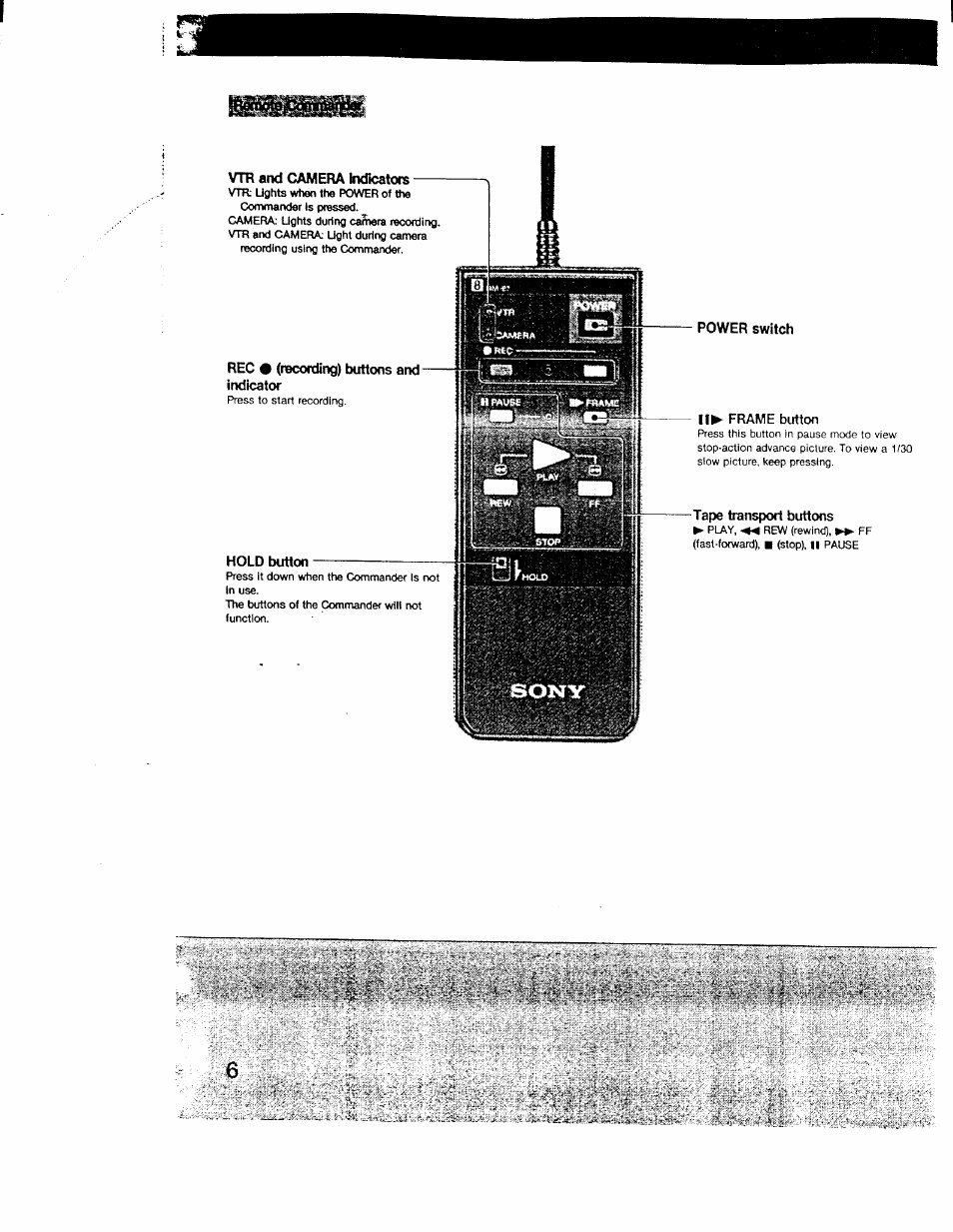 Vtr and camera indicators, Rec • (recording) buttons and indicator | Sony CCD-V1 User Manual | Page 6 / 40