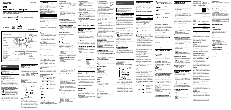 Sony D-NF340 User Manual | 2 pages