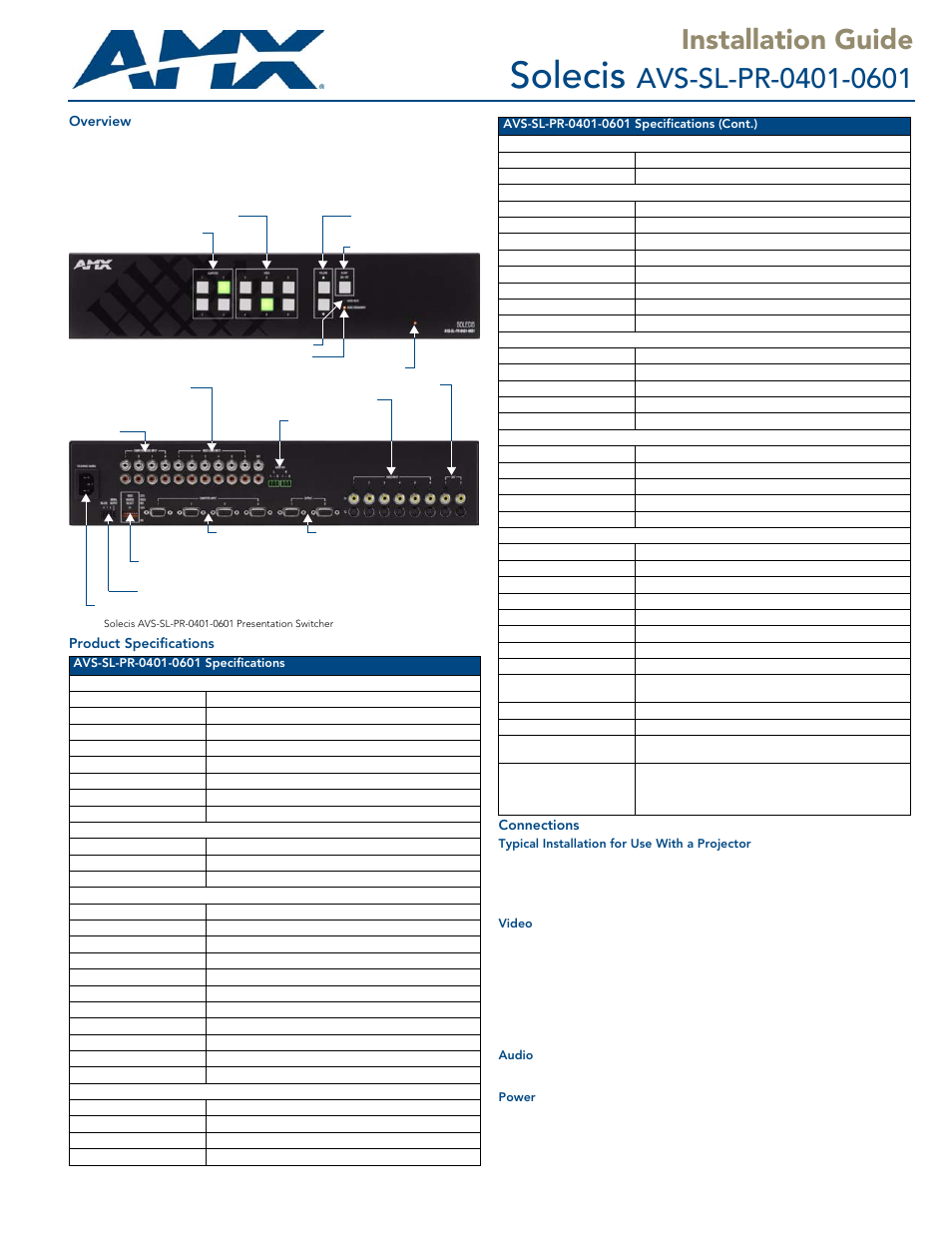 AMX AVS-SL-PR-0401-0601 User Manual | 2 pages