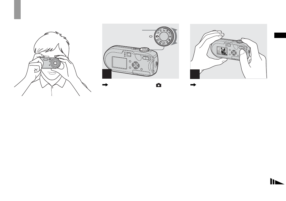 Basic still image shooting – using auto mode, Basic still image shooting, Using auto mode | Holding the camera correctly | Sony DSC-P93 User Manual | Page 25 / 132