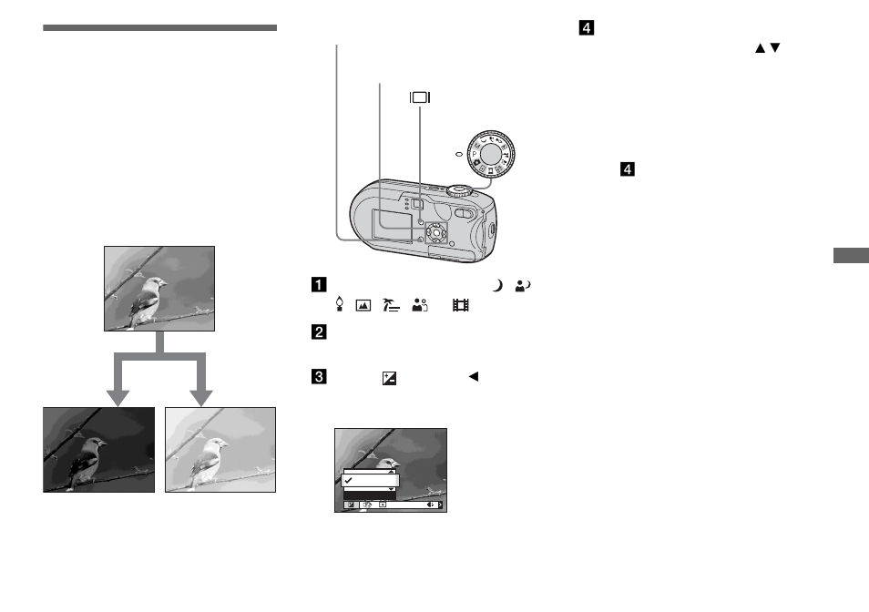 Adjusting the exposure, Ev adjustment | Sony DSC-P93 User Manual | Page 55 / 132