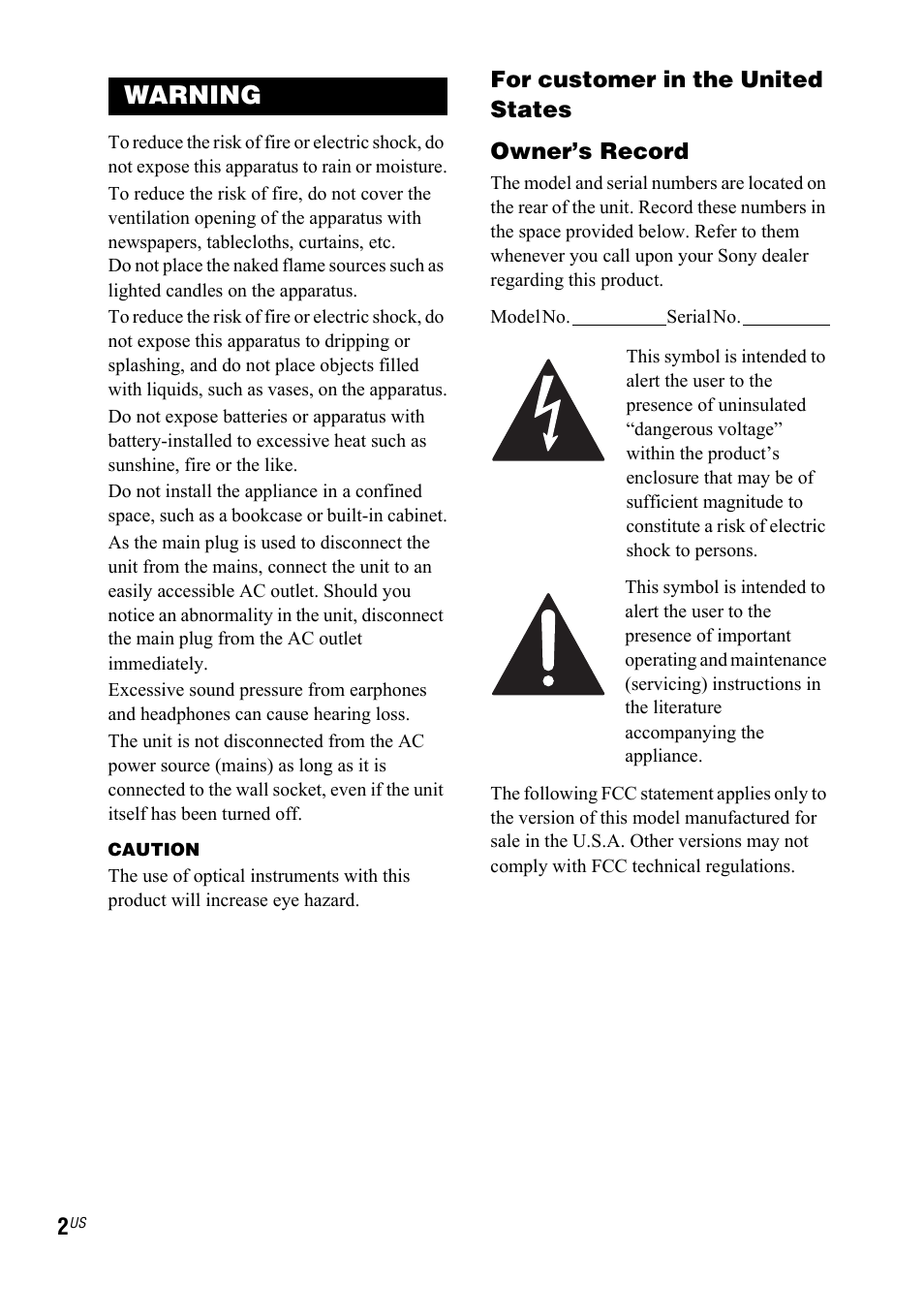 Warning | Sony LBT-ZX66i User Manual | Page 2 / 44