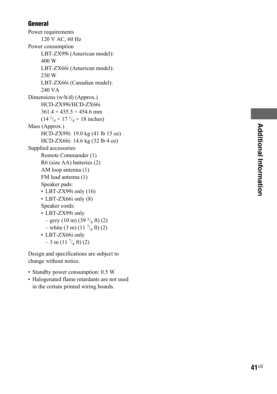 Ad ditional inf o rmation, General | Sony LBT-ZX66i User Manual | Page 41 / 44