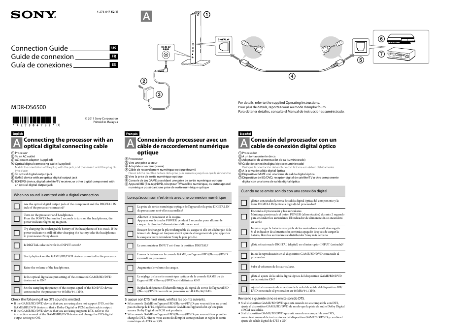 Sony MDR-DS6500 User Manual | 2 pages