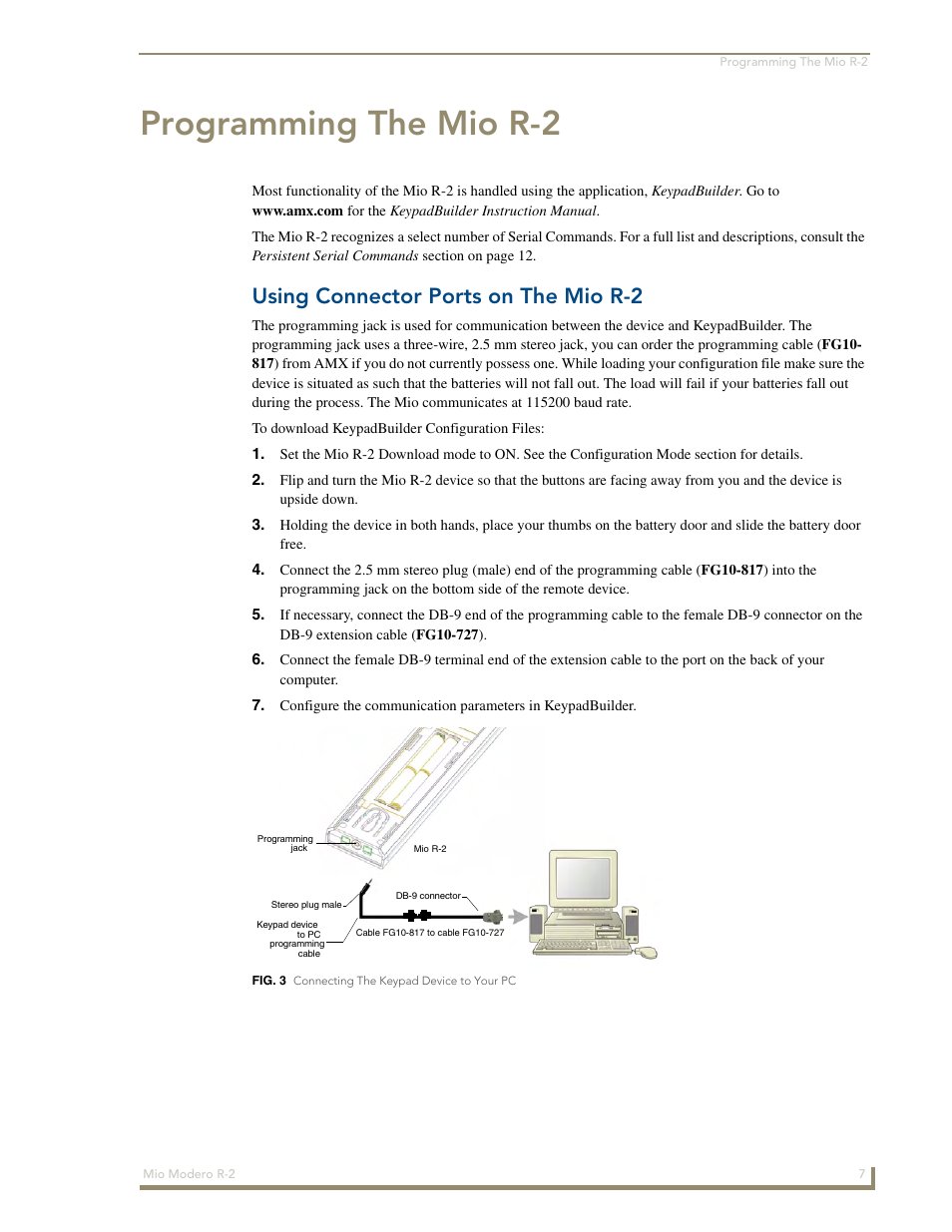 Programming the mio r-2, Using connector ports on the mio r-2 | AMX Mio Modero R-2 User Manual | Page 13 / 24