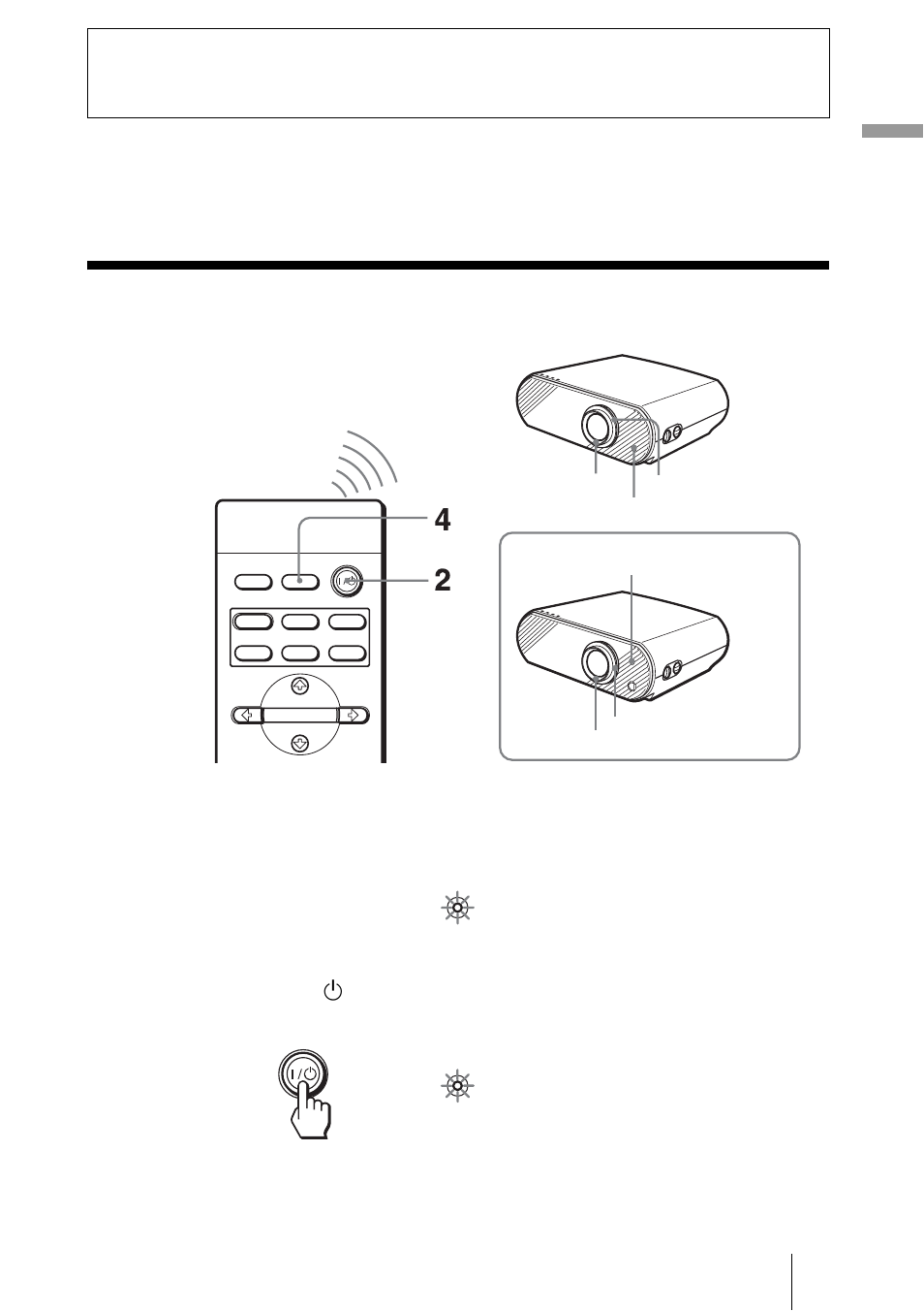 Projecting, Projecting the picture on the screen, Projecting the picture on the screen 23 | Sony VPL-HS51 User Manual | Page 23 / 68