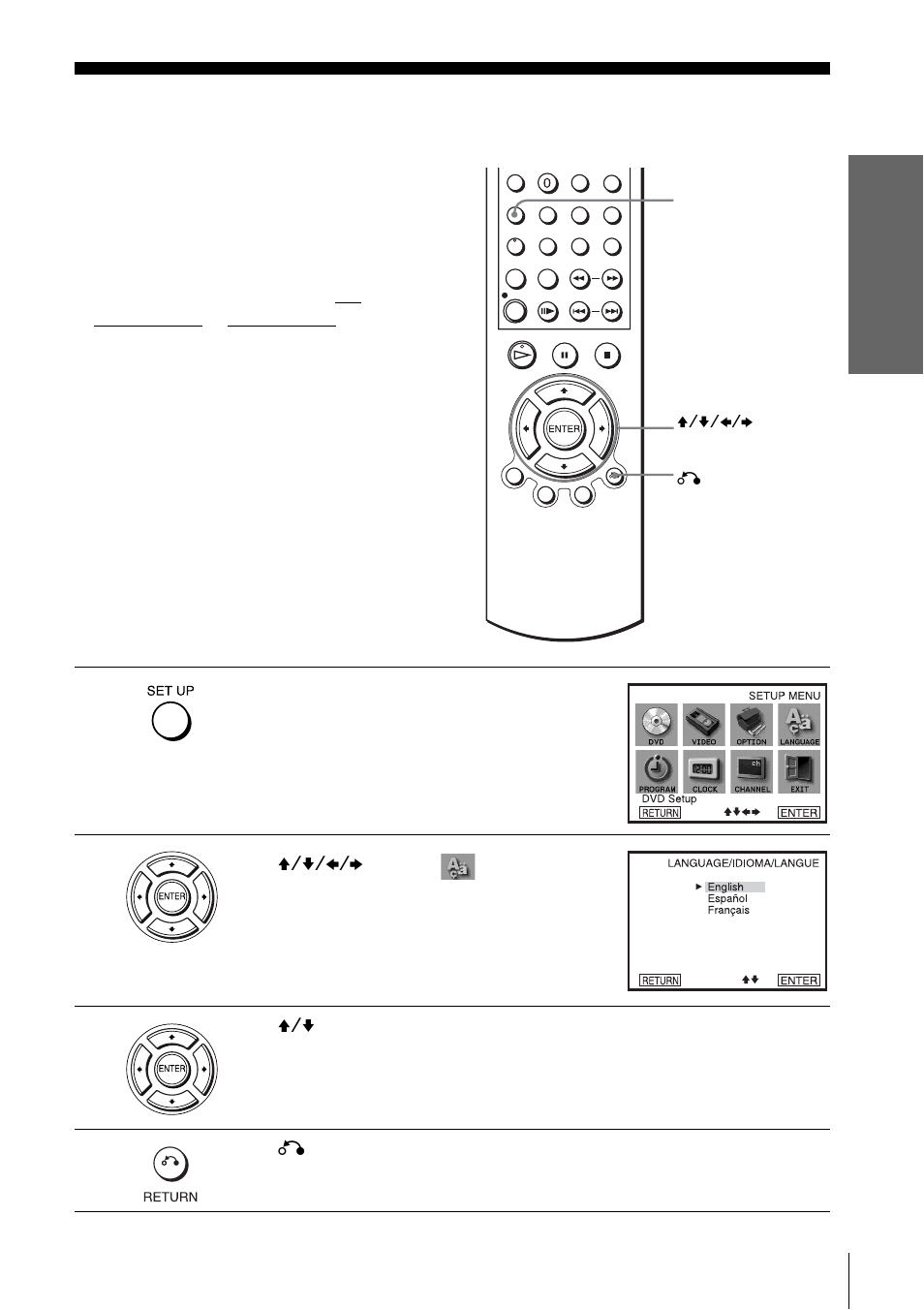Step4: selecting a language, 19 step, Step 4 : selecting a language | Sony HT-V1000DP User Manual | Page 19 / 108