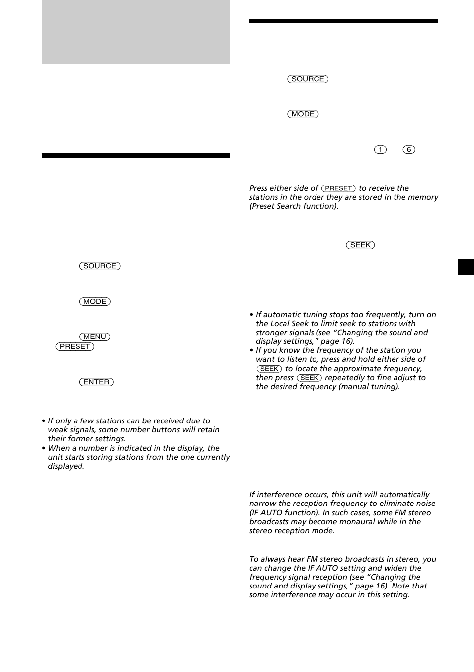 Radio, Storing stations automatically, Receiving the stored stations | Sony CDX-L630X User Manual | Page 11 / 44