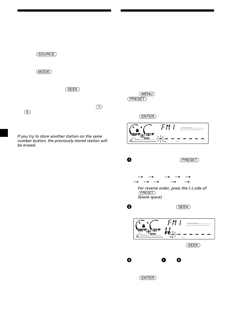 12 storing only the desired stations, Storing station names | Sony CDX-L630X User Manual | Page 12 / 44