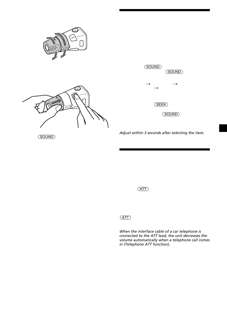 Adjusting the sound characteristics, Quickly attenuating the sound | Sony CDX-L630X User Manual | Page 15 / 44