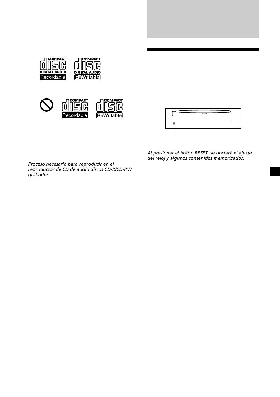 Procedimientos iniciales, Restauración de la unidad | Sony CDX-L630X User Manual | Page 29 / 44