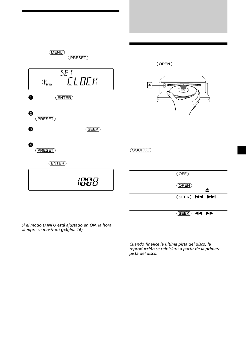 Reproductor de cd, 9ajuste del reloj, Reproducción de discos | Sony CDX-L630X User Manual | Page 31 / 44