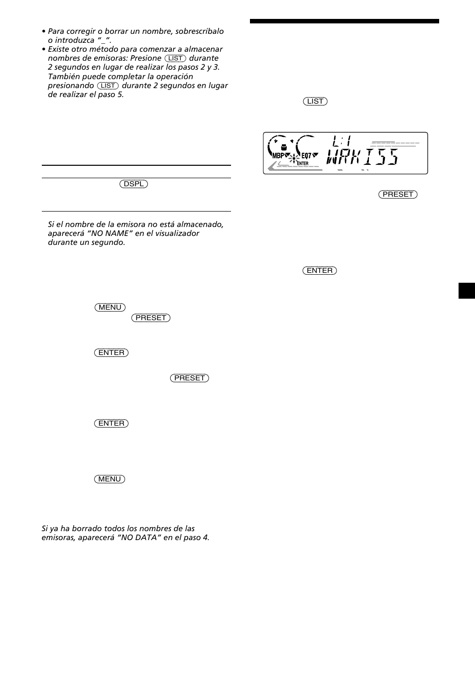 Localización de una emisora por su nombre | Sony CDX-L630X User Manual | Page 35 / 44