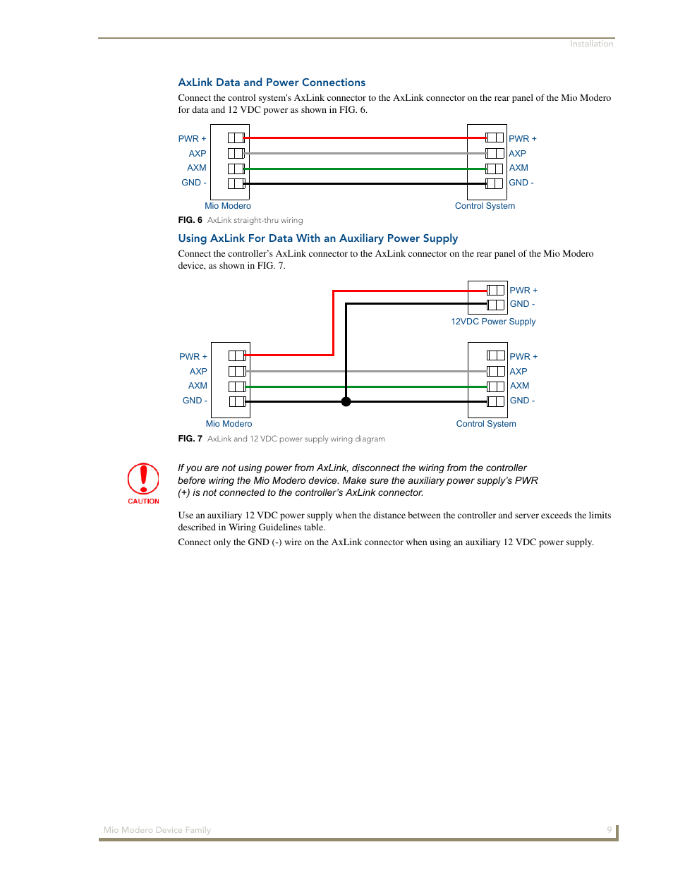 Axlink data and power connections | AMX Mio Modero Device Family User Manual | Page 13 / 28