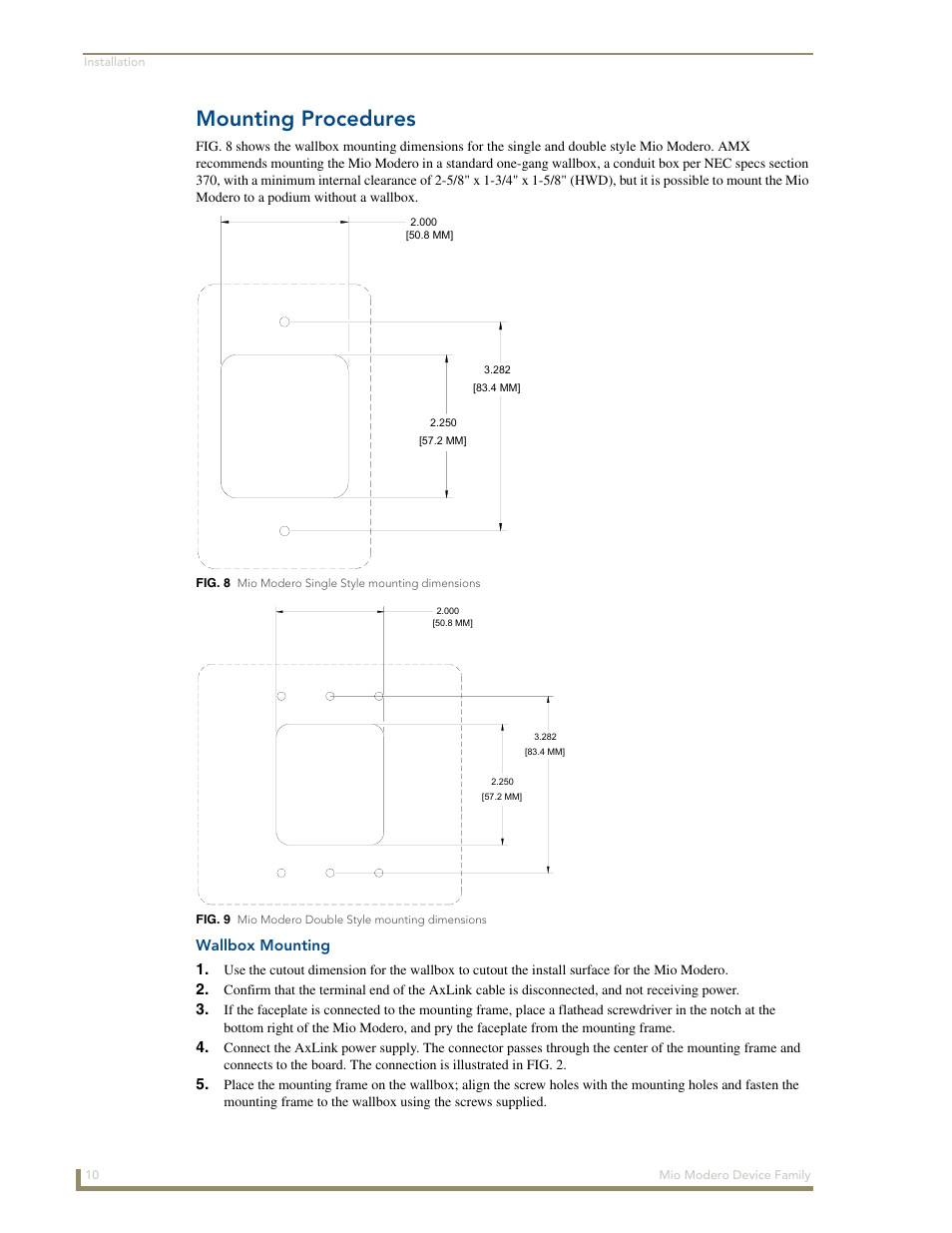 Mounting procedures, Wallbox mounting | AMX Mio Modero Device Family User Manual | Page 14 / 28