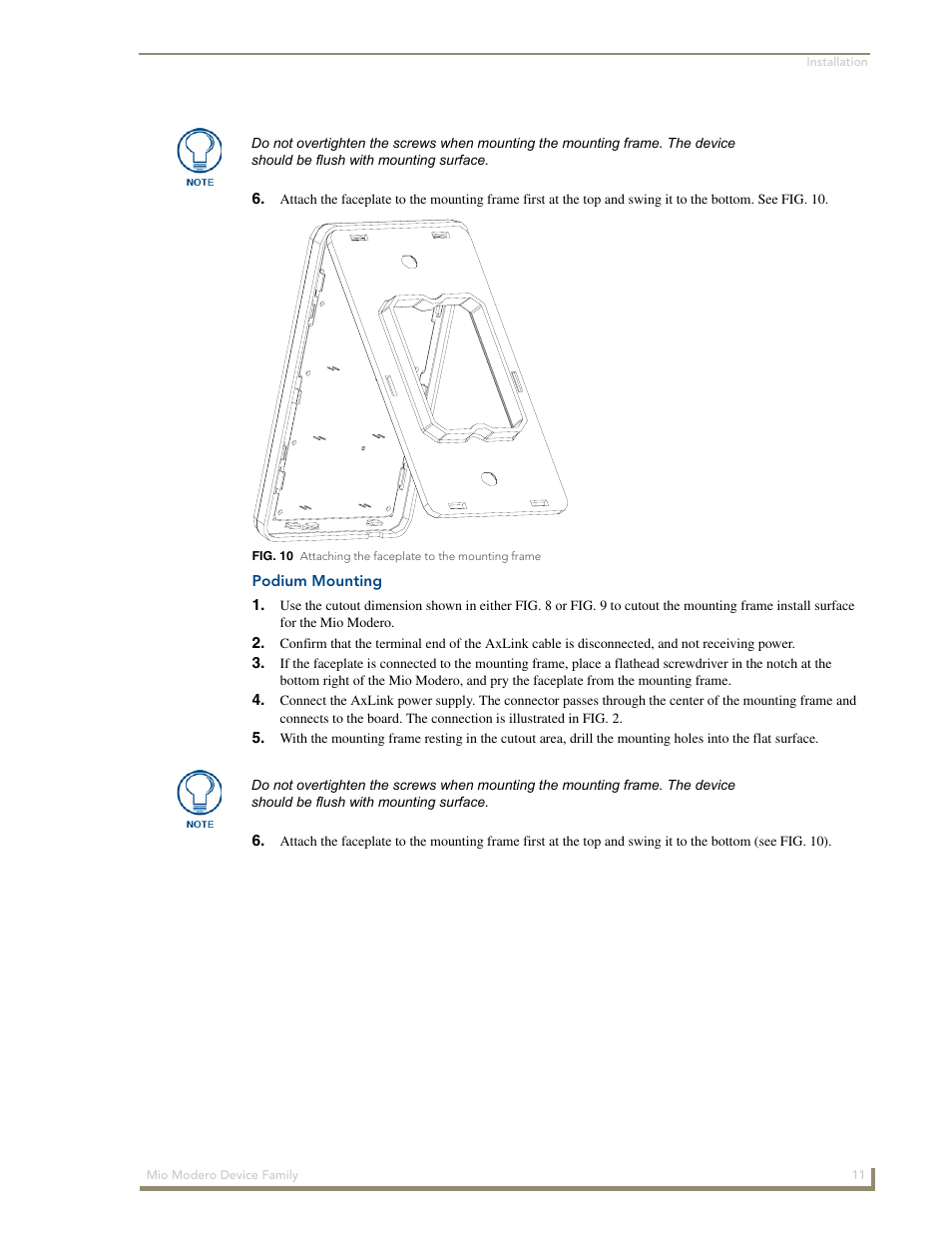 Podium mounting | AMX Mio Modero Device Family User Manual | Page 15 / 28