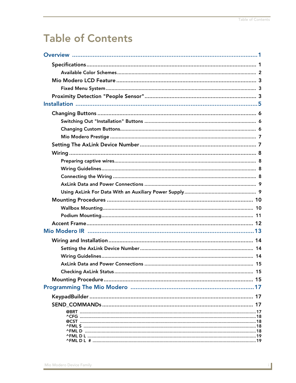 AMX Mio Modero Device Family User Manual | Page 3 / 28