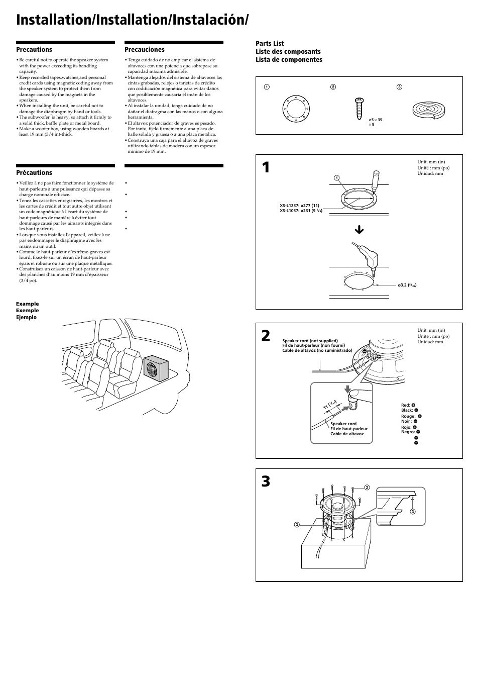 Installation/installation/instalación/ 安裝 | Sony XS-L1037 User Manual | Page 2 / 2